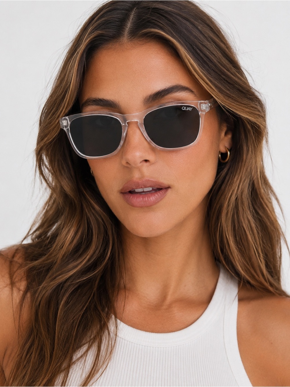 Quay Australia ‘Hardware Mini’ Unisex Polarized Sunglasses in “Clear / Smoke”